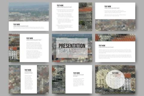 Set of 9 templates for presentation slides. City landscape. Abstract Illustrazione stock