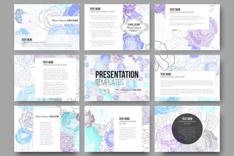 Set of 9 templates for presentation slides. Hand drawn floral doodle pattern Stockillustratie
