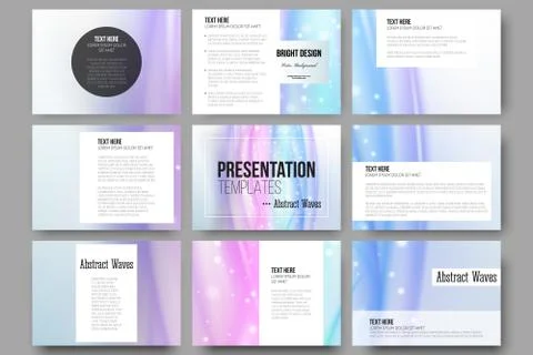 Set of 9 templates for presentation slides. Abstract wave vector background Stock Illustration