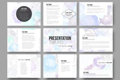 Set of 9 templates for presentation slides. Hand drawn floral doodle pattern Stockillustratie
