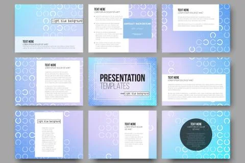 Set of 9 templates for presentation slides. Abstract white circles on light blue イラスト素材
