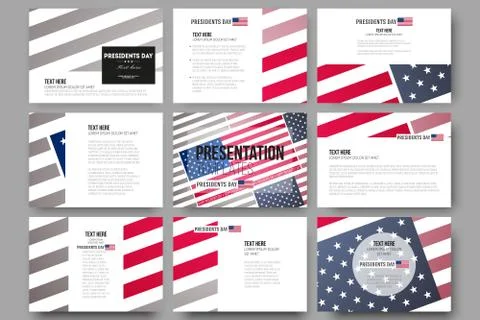 Set of 9 templates for presentation slides. Presidents day background with Stock Illustration