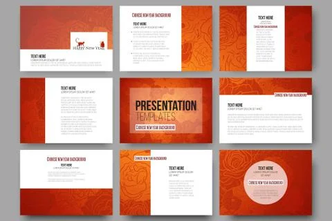Set of 9 templates for presentation slides. Chinese new year background. Floral Illustrazione stock