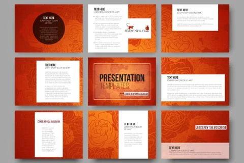 Set of 9 templates for presentation slides. Chinese new year background. Floral Stock Illustration