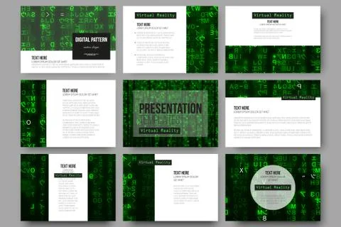 Set of 9 templates for presentation slides. Virtual reality, abstract technology Stock Illustration