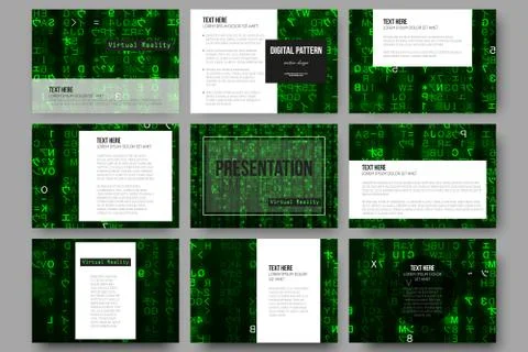 Set of 9 templates for presentation slides. Virtual reality, abstract technology 库存插图