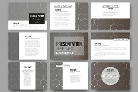 Set of 9 templates for presentation slides. Chemistry pattern, hexagonal design Stock Illustration