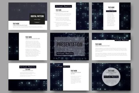 Set of 9 templates for presentation slides. Virtual reality, abstract technology Illustrazione stock