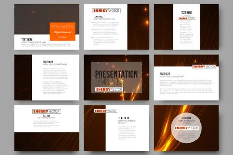 Set of 9 templates for presentation slides. Abstract lines background, dynamic Stock Illustration