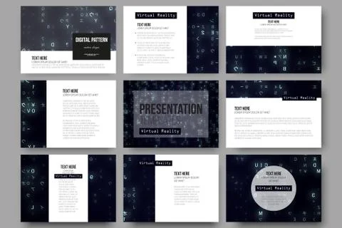 Set of 9 templates for presentation slides. Virtual reality, abstract technology 스톡 일러스트