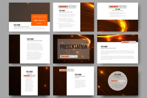 Set of 9 templates for presentation slides. Abstract lines background, dynamic Stock Illustration