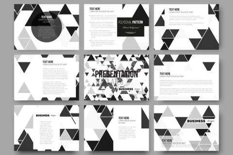 Set of 9 templates for presentation slides. Triangular vector pattern. Abstract Stock Illustration