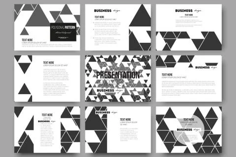 Set of 9 templates for presentation slides. Triangular vector pattern. Abstract 库存插图