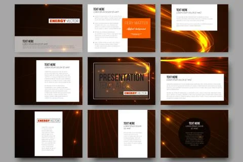 Set of 9 templates for presentation slides. Abstract lines background, dynamic Stock Illustration