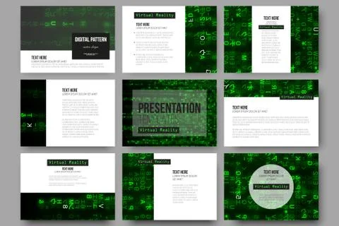 Set of 9 templates for presentation slides. Virtual reality, abstract technology Stock Illustration