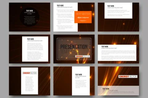 Set of 9 templates for presentation slides. Abstract lines background, dynamic Stock Illustration