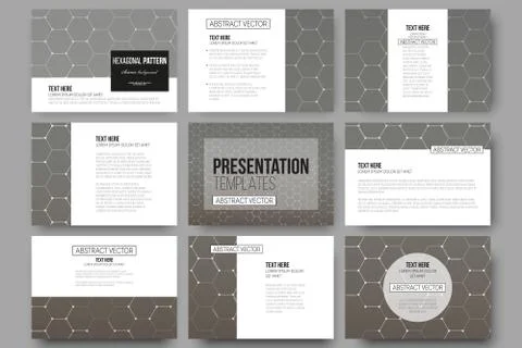 Set of 9 templates for presentation slides. Chemistry pattern, hexagonal design Stock Illustration