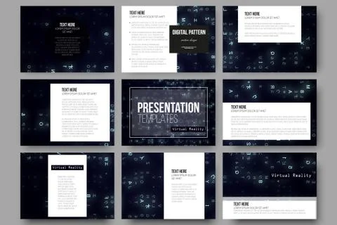 Set of 9 templates for presentation slides. Virtual reality, abstract technology 스톡 일러스트