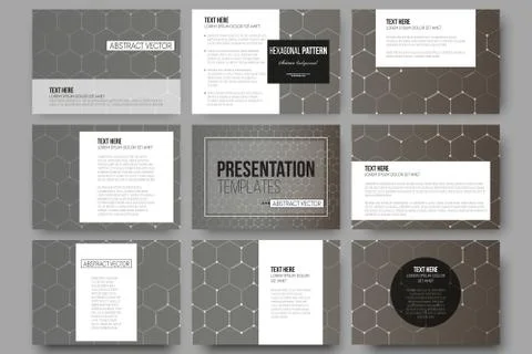 Set of 9 templates for presentation slides. Chemistry pattern, hexagonal design Stockillustratie
