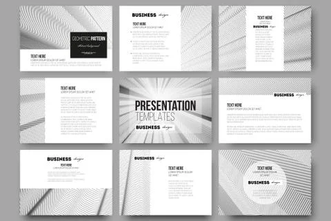 Set of 9 templates for presentation slides. Abstract lines background, simple Illustrazione stock