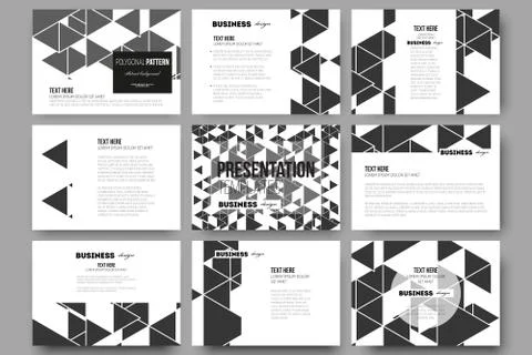 Set of 9 templates for presentation slides. Triangular vector pattern. Abstract 스톡 일러스트