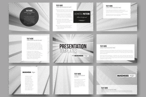 Set of 9 templates for presentation slides. Abstract lines background, simple Illustrazione stock