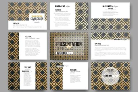 Set of 9 templates for presentation slides. Islamic gold pattern with Stockillustratie
