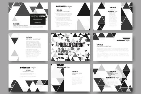 Set of 9 templates for presentation slides. Triangular vector pattern. Abstract Stockillustratie