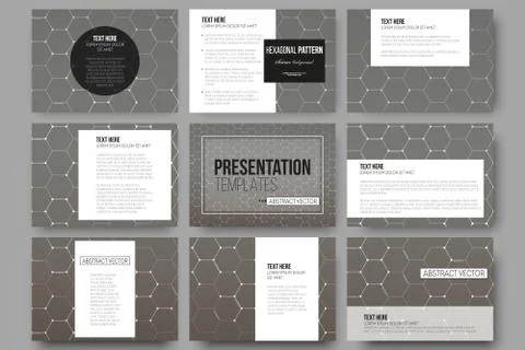 Set of 9 templates for presentation slides. Chemistry pattern, hexagonal design イラスト素材