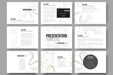 Set of 9 templates for presentation slides. Abstract polygonal low poly backdrop Illustrazione stock