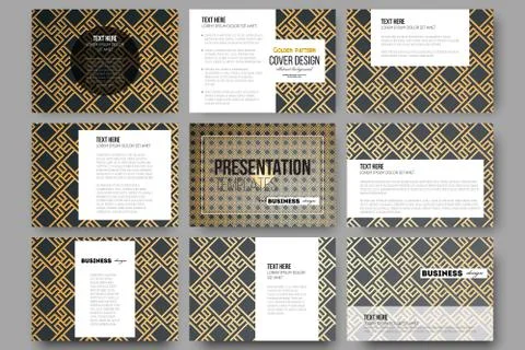 Set of 9 templates for presentation slides. Islamic gold pattern with イラスト素材