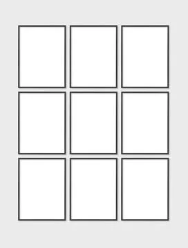 Set of 9 thin black frames. Stock Photos