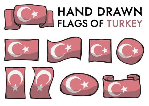 Set of 9 Turkish Flags Stock Illustration