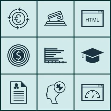 Set Of 9 Universal Editable Icons For Travel, Education And Tourism Topics. I Stock Illustration