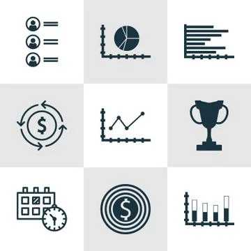 Set Of 9 Universal Editable Icons For Transportation, Management And Hr Topic Stock Illustration