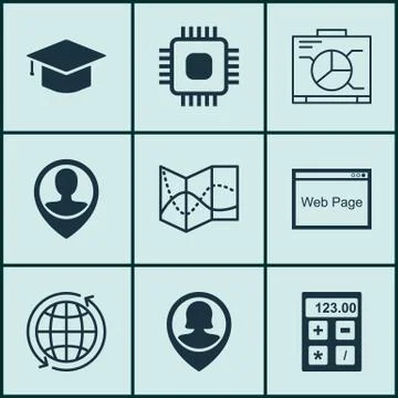 Set Of 9 Universal Editable Icons For Human Resources, Travel And Project Man Stock Illustration