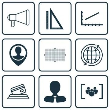 Set Of 9 Universal Editable Icons For Project Management, Education And Human Stock Illustration