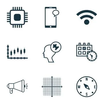 Set Of 9 Universal Editable Icons For SEO, Statistics And Airport Topics. Inc Stock Illustration