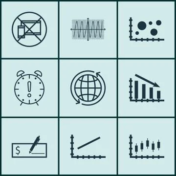Set Of 9 Universal Editable Icons For Traveling, Project Management And Human Stock Illustration