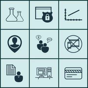 Set Of 9 Universal Editable Icons For Statistics, Marketing And Airport Topic Stock Illustration
