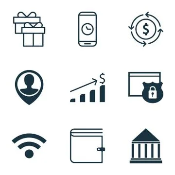 Set Of 9 Universal Editable Icons For Tourism, Human Resources And Computer H Stock Illustration