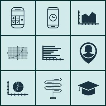 Set Of 9 Universal Editable Icons For Management, Statistics And School Topic Stock Illustration