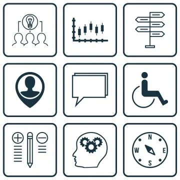 Set Of 9 Universal Editable Icons For Traveling, SEO And Business Management  Stock Illustration