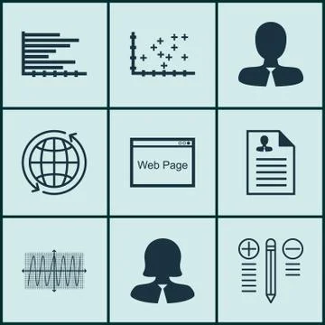 Set Of 9 Universal Editable Icons For Management, Project Management And Adve Illustrazione stock