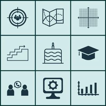 Set Of 9 Universal Editable Icons. Can Be Used For Web, Mobile And App Design Illustrazione stock