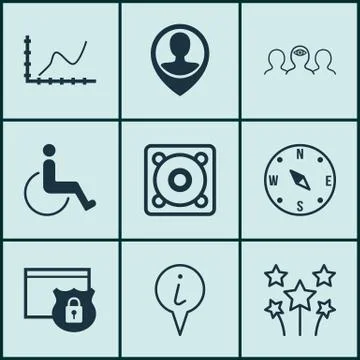 Set Of 9 Universal Editable Icons. Can Be Used For Web, Mobile And App Design Stock Illustration