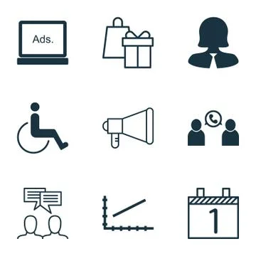 Set Of 9 Universal Editable Icons. Can Be Used For Web, Mobile And App Design Stock Illustration