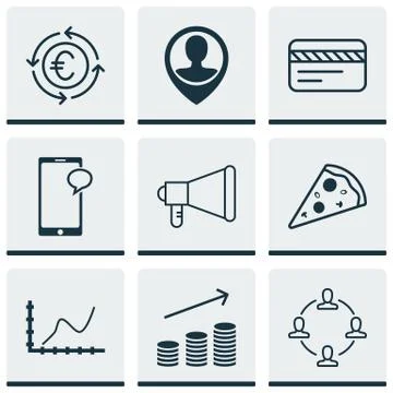 Set Of 9 Universal Editable Icons. Can Be Used For Web, Mobile And App Design Stock Illustration