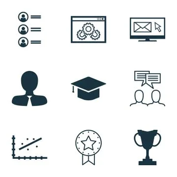 Set Of 9 Universal Editable Icons. Can Be Used For Web, Mobile And App Design Stock Illustration