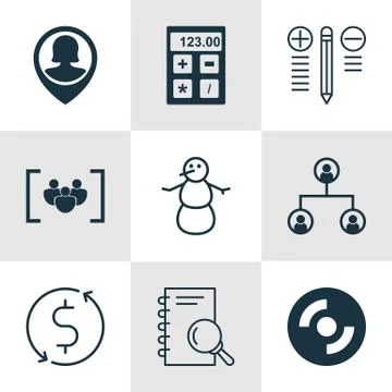 Set Of 9 Universal Editable Icons. Can Be Used For Web, Mobile And App Design Stock Illustration